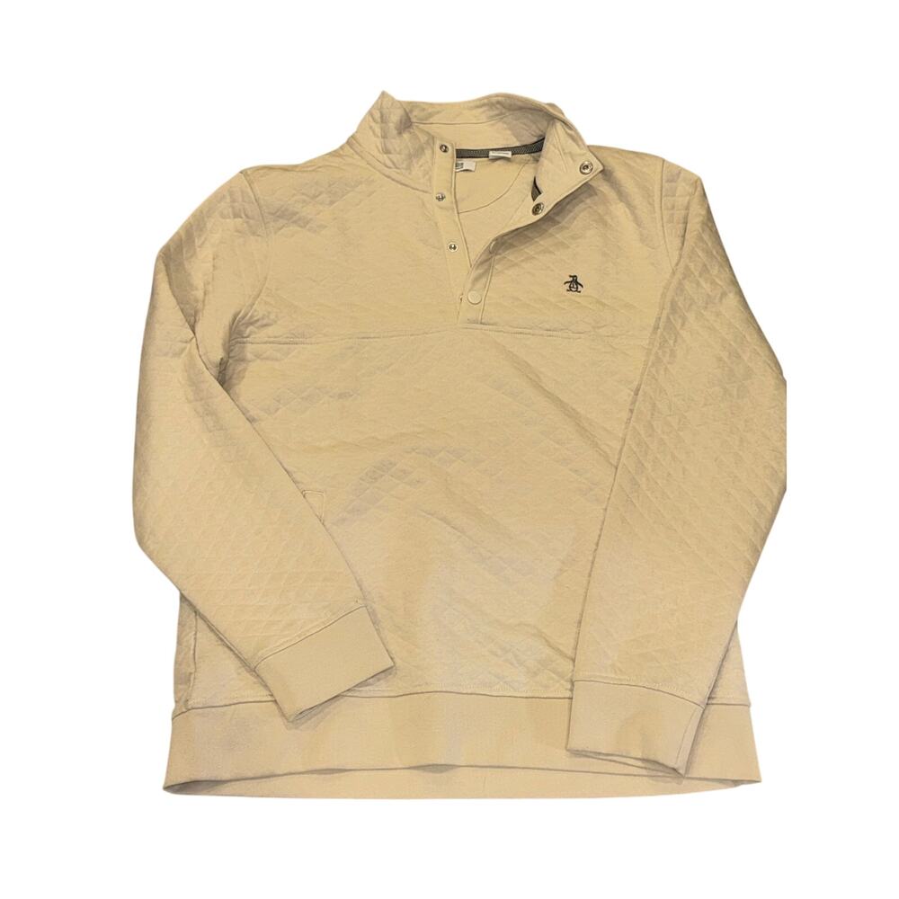 Original Penguin Quilted Pullover Sweatshirt Cream L/G - Picture 3 of 5